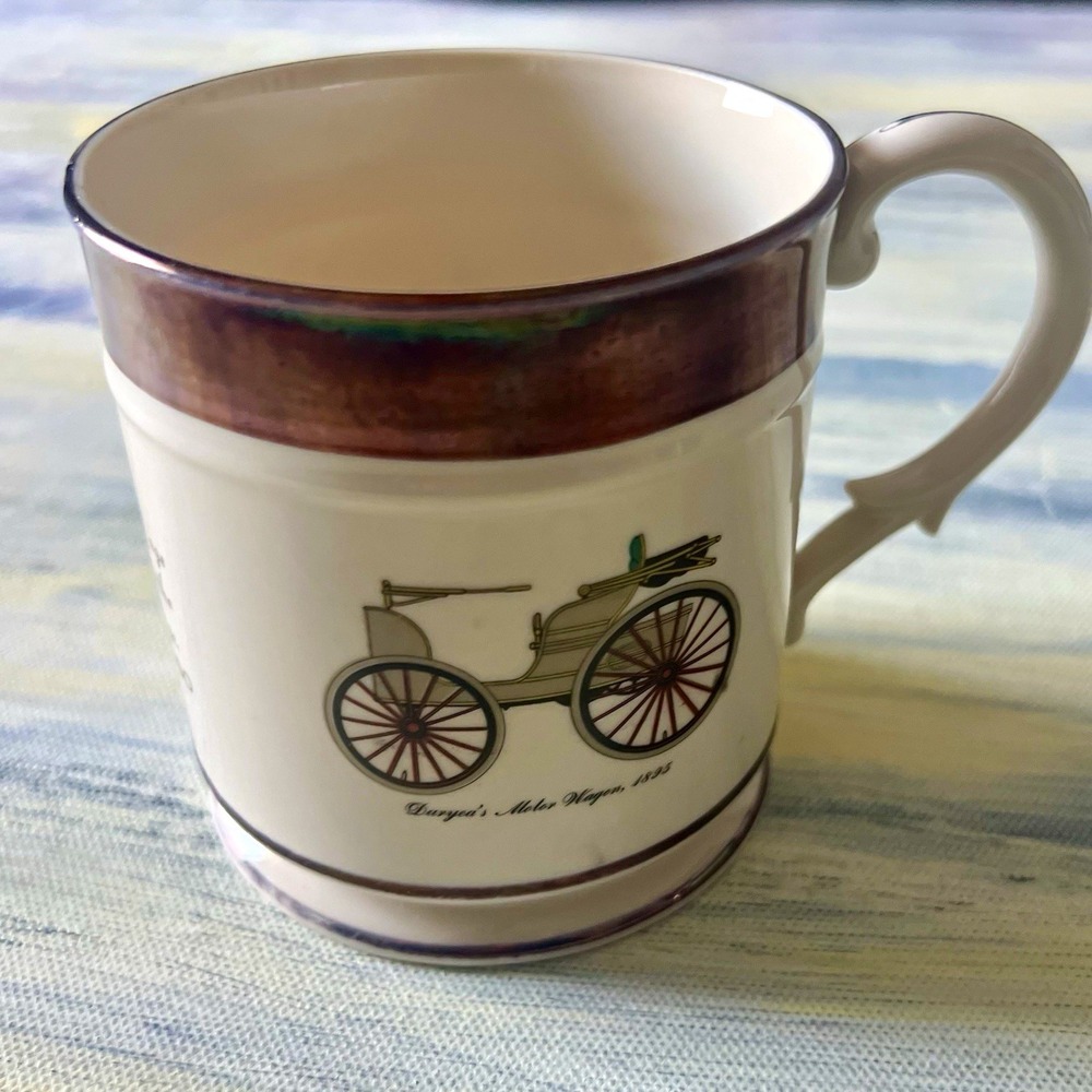 Hand Decorated Antique Car Mug Duryea Motor Wagon 1895 Packard Automobile 1899